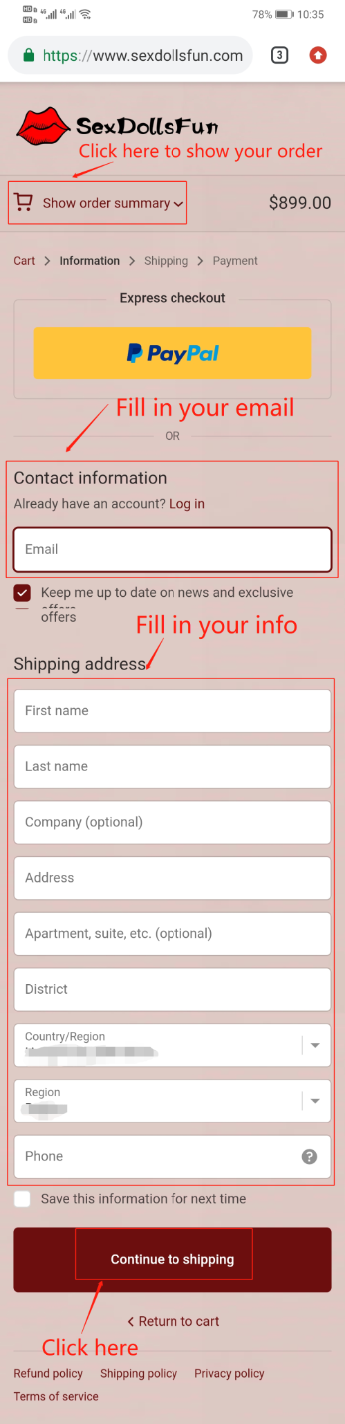Enter your email address and shipping address